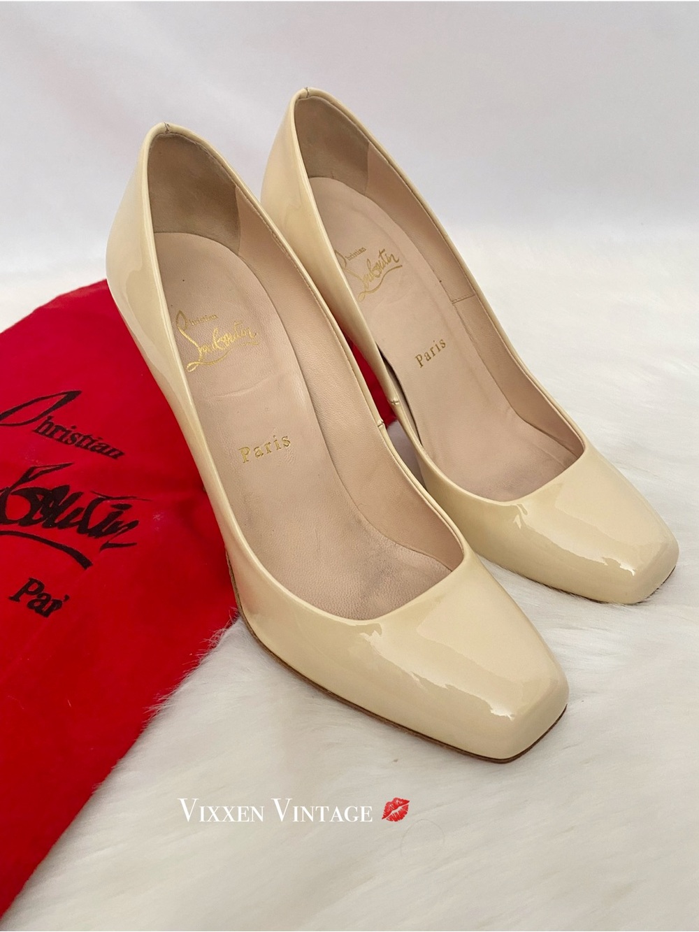 CHRISTIAN LOUBOUTIN 2008 ‘DÉCOLLETÉ 868 110MM PATENT PUMP’ IN CAMEL PATENT